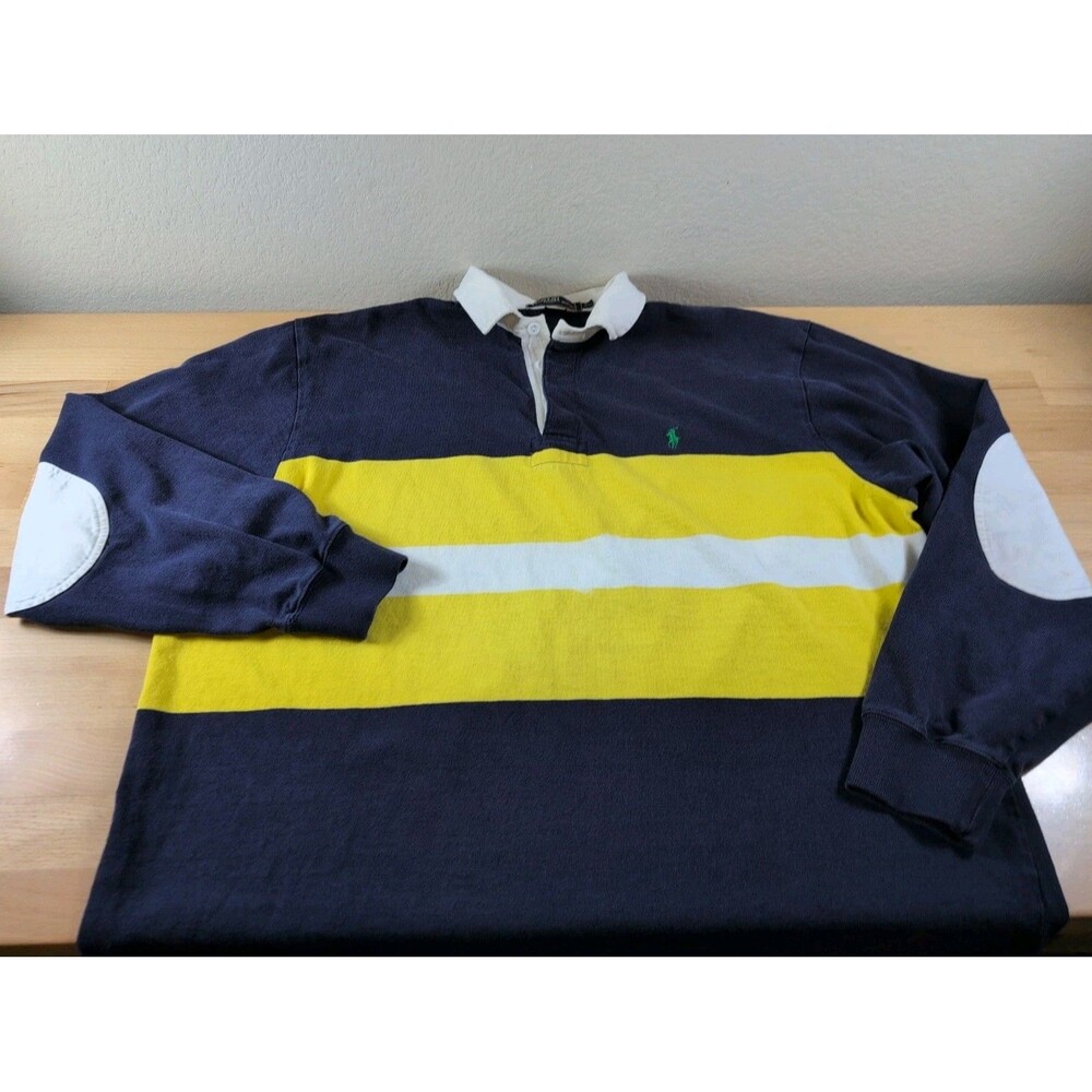 Polo Ralph Lauren Men's Rugby Shirt XL Navy Blue Yellow White Color Block
